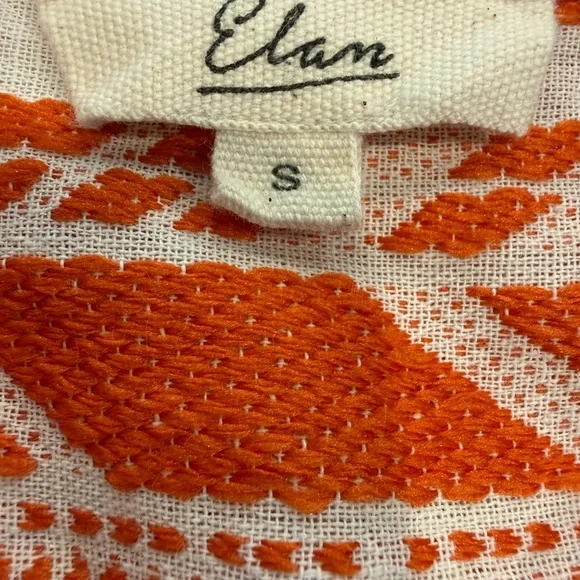 Elan Clara Orange White Embroidered Boho Mini Dress Bell Sleeve Pockets S - Picture 4 of 9